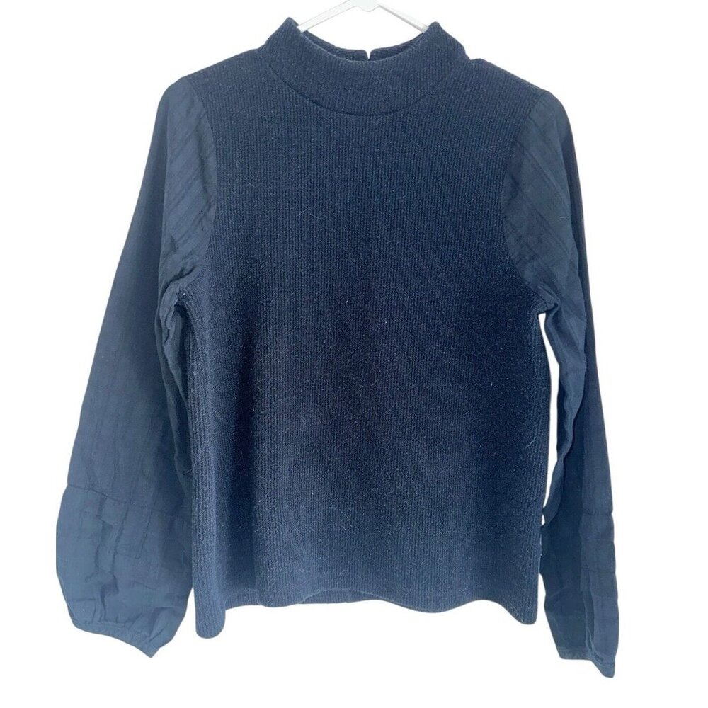 Madewell Weavemix Mock Neck Bubble Sleeve Top Size Medium Solid Black Capsule